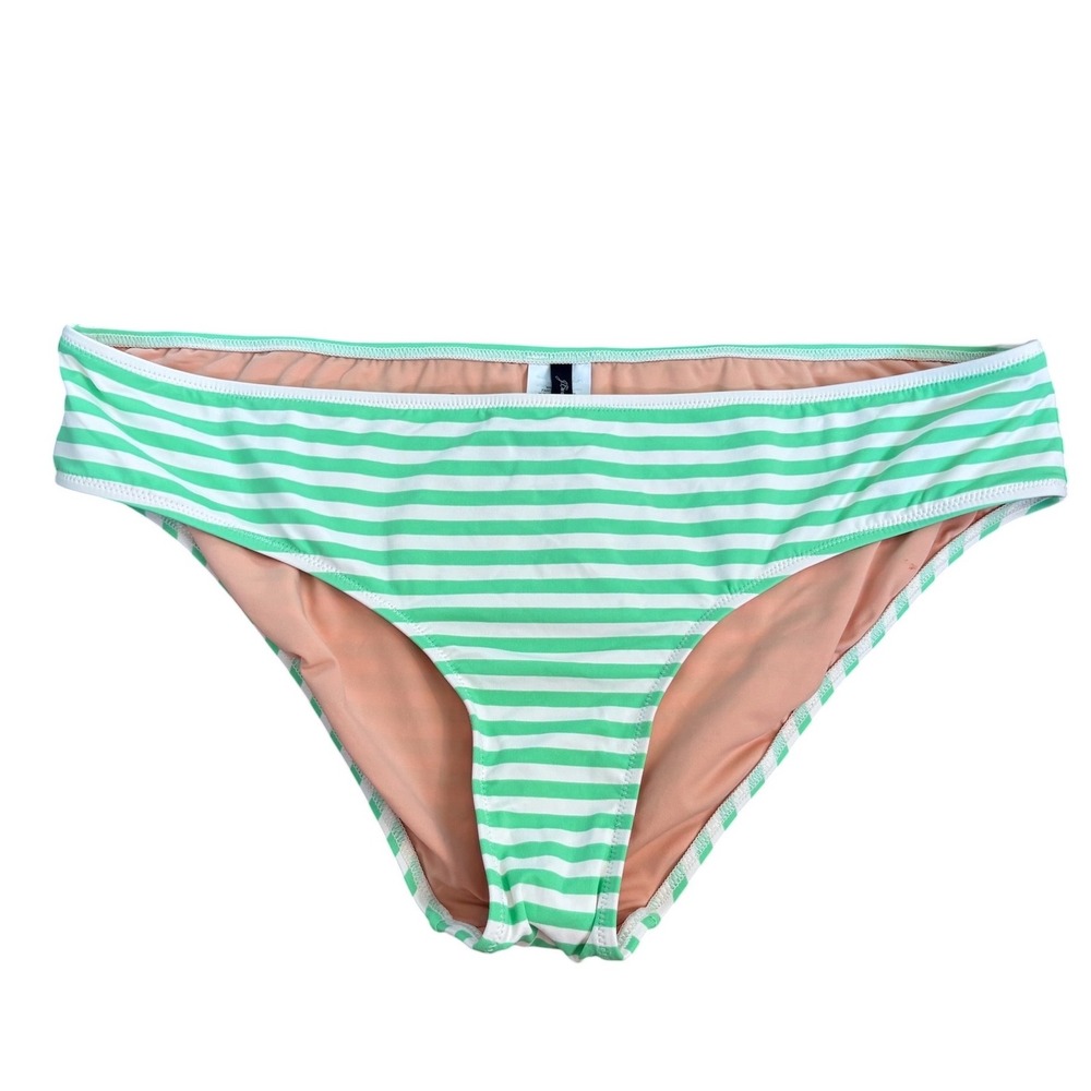 J.Crew NWT Striped‎ Bikini Bottom Green White Hipster L1479 XL New